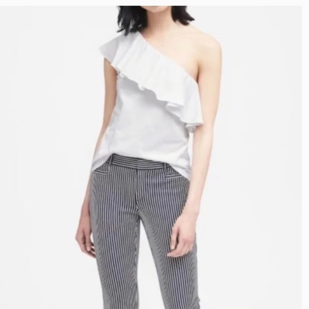 Banana Republic One Shoulder Ruffle White Cotton Top